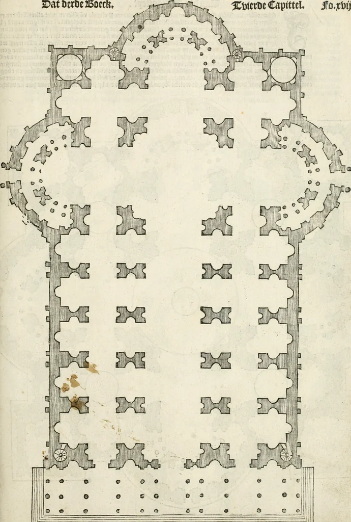 An illustration from Die alder vermaertste antique edificien : vã temple, theatre, amphitheatre, paleisen, therme, obeliske, brugge, archetriuphal, etc. vescreueeñ gefigureert met haren grondede eñ mate oock de plaetsen daerse staen, eñ wiese dede make, 1546, leaf 36