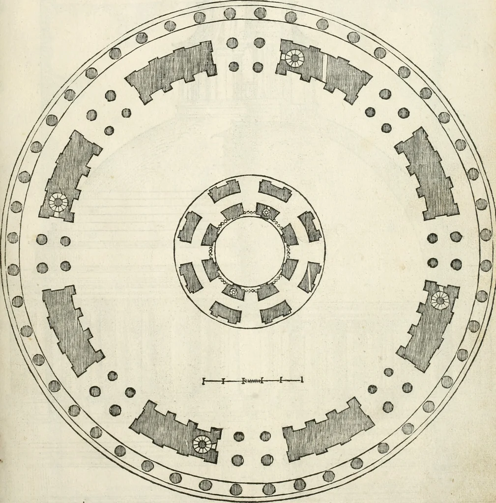 An illustration from Die alder vermaertste antique edificien : vã temple, theatre, amphitheatre, paleisen, therme, obeliske, brugge, archetriuphal, etc. vescreueeñ gefigureert met haren grondede eñ mate oock de plaetsen daerse staen, eñ wiese dede make, 1546, leaf 38