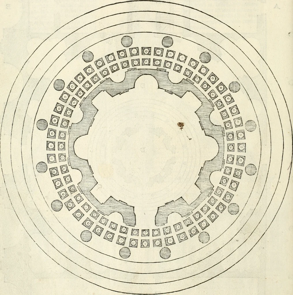 An illustration from Die alder vermaertste antique edificien : vã temple, theatre, amphitheatre, paleisen, therme, obeliske, brugge, archetriuphal, etc. vescreueeñ gefigureert met haren grondede eñ mate oock de plaetsen daerse staen, eñ wiese dede make, 1546, leaf 41