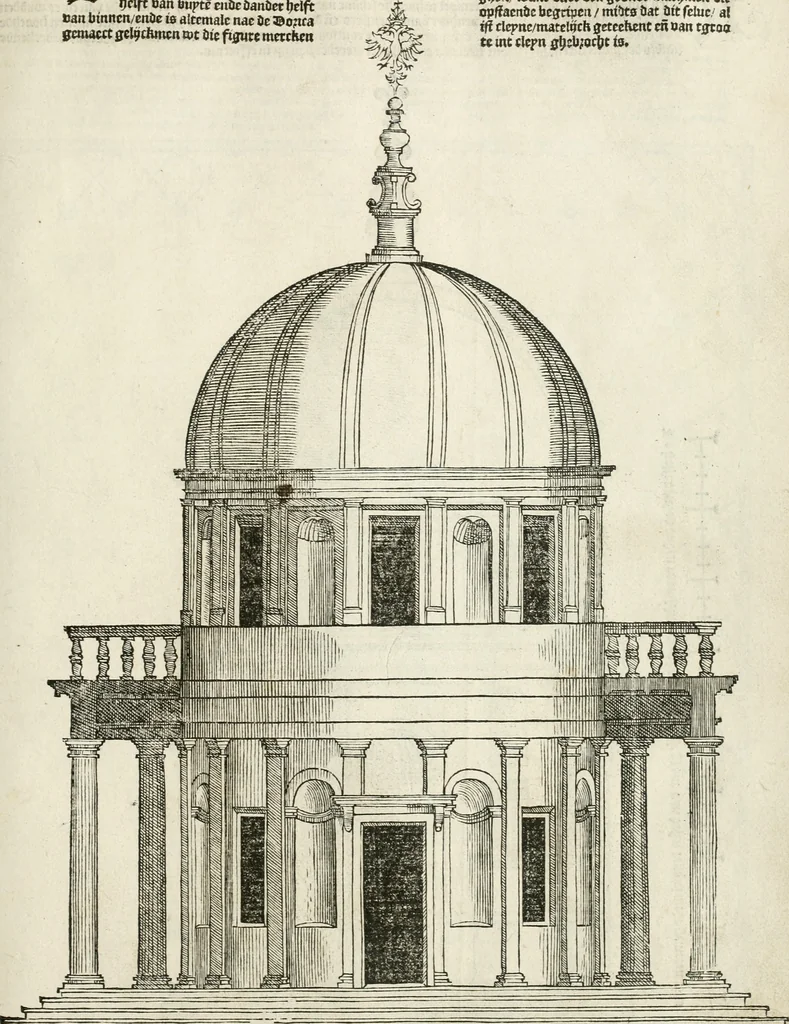 An illustration from Die alder vermaertste antique edificien : vã temple, theatre, amphitheatre, paleisen, therme, obeliske, brugge, archetriuphal, etc. vescreueeñ gefigureert met haren grondede eñ mate oock de plaetsen daerse staen, eñ wiese dede make, 1546, leaf 42