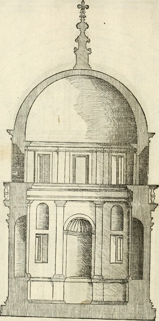An illustration from Die alder vermaertste antique edificien : vã temple, theatre, amphitheatre, paleisen, therme, obeliske, brugge, archetriuphal, etc. vescreueeñ gefigureert met haren grondede eñ mate oock de plaetsen daerse staen, eñ wiese dede make, 1546, leaf 43