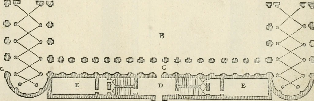 An illustration from Die alder vermaertste antique edificien : vã temple, theatre, amphitheatre, paleisen, therme, obeliske, brugge, archetriuphal, etc. vescreueeñ gefigureert met haren grondede eñ mate oock de plaetsen daerse staen, eñ wiese dede make, 1546, leaf 46
