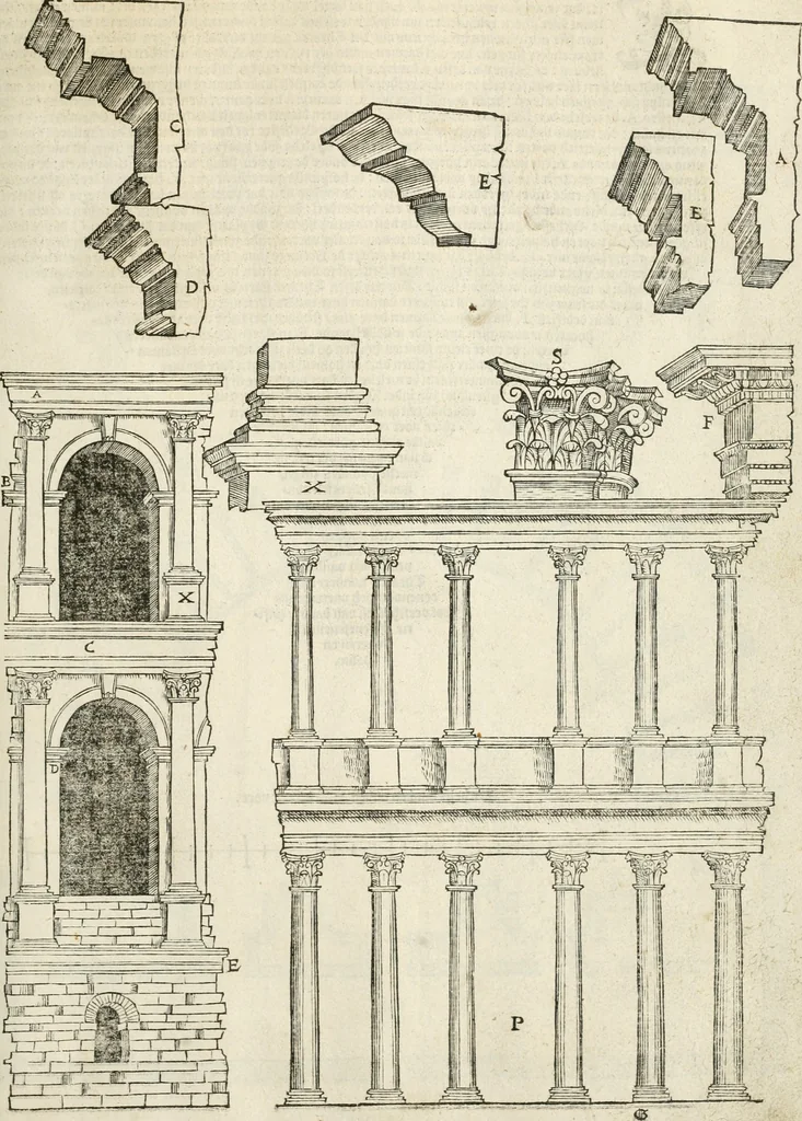 An illustration from Die alder vermaertste antique edificien : vã temple, theatre, amphitheatre, paleisen, therme, obeliske, brugge, archetriuphal, etc. vescreueeñ gefigureert met haren grondede eñ mate oock de plaetsen daerse staen, eñ wiese dede make, 1546, leaf 52