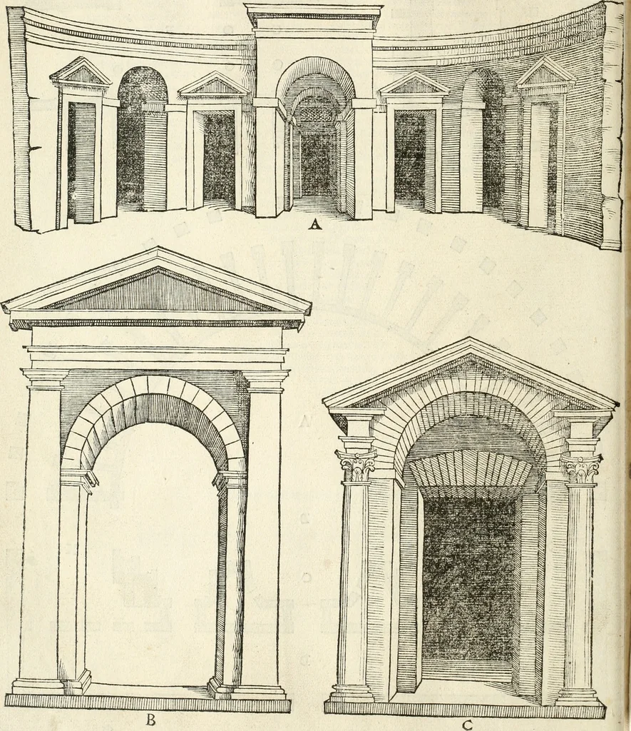 An illustration from Die alder vermaertste antique edificien : vã temple, theatre, amphitheatre, paleisen, therme, obeliske, brugge, archetriuphal, etc. vescreueeñ gefigureert met haren grondede eñ mate oock de plaetsen daerse staen, eñ wiese dede make, 1546, leaf 55