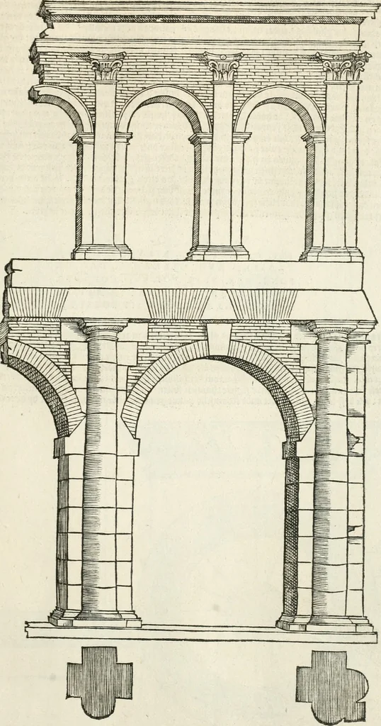 An illustration from Die alder vermaertste antique edificien : vã temple, theatre, amphitheatre, paleisen, therme, obeliske, brugge, archetriuphal, etc. vescreueeñ gefigureert met haren grondede eñ mate oock de plaetsen daerse staen, eñ wiese dede make, 1546, leaf 58