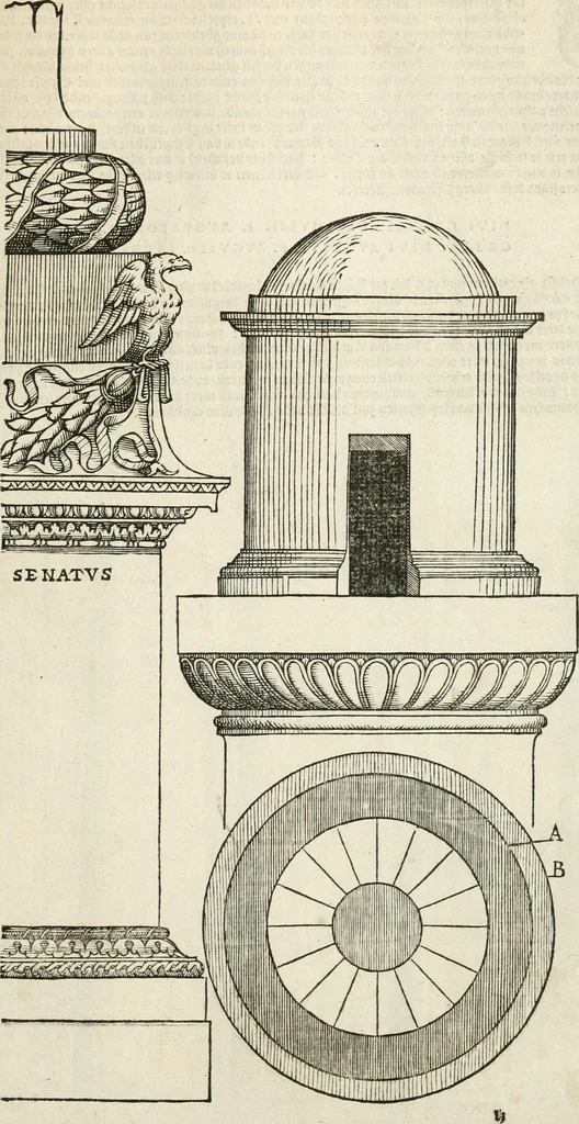 An illustration from Die alder vermaertste antique edificien : vã temple, theatre, amphitheatre, paleisen, therme, obeliske, brugge, archetriuphal, etc. vescreueeñ gefigureert met haren grondede eñ mate oock de plaetsen daerse staen, eñ wiese dede make, 1546, leaf 60