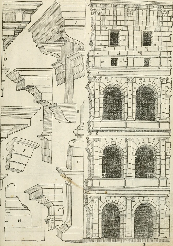 An illustration from Die alder vermaertste antique edificien : vã temple, theatre, amphitheatre, paleisen, therme, obeliske, brugge, archetriuphal, etc. vescreueeñ gefigureert met haren grondede eñ mate oock de plaetsen daerse staen, eñ wiese dede make, 1546, leaf 68