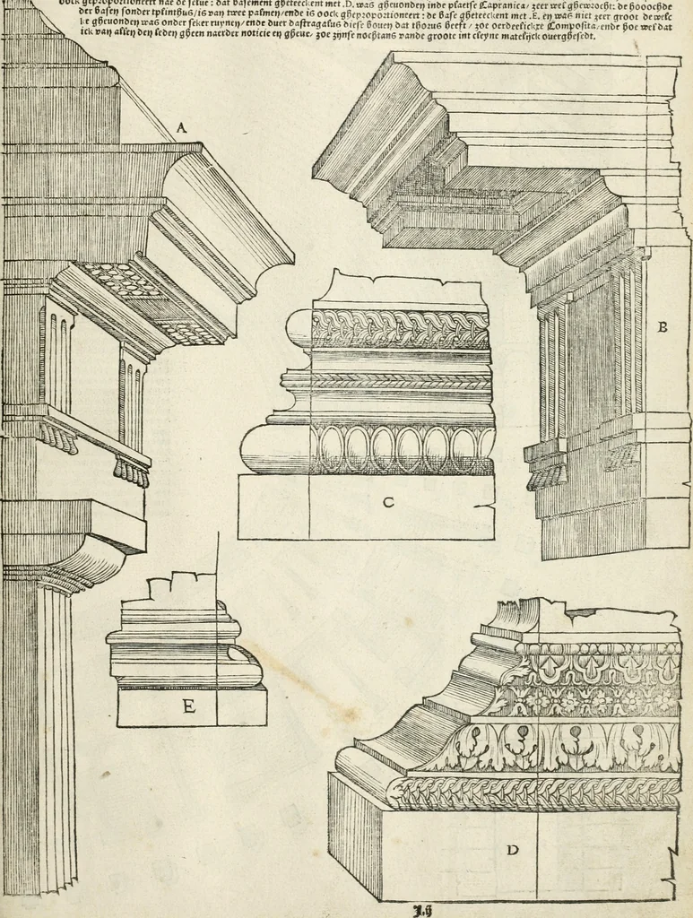 An illustration from Die alder vermaertste antique edificien : vã temple, theatre, amphitheatre, paleisen, therme, obeliske, brugge, archetriuphal, etc. vescreueeñ gefigureert met haren grondede eñ mate oock de plaetsen daerse staen, eñ wiese dede make, 1546, leaf 70