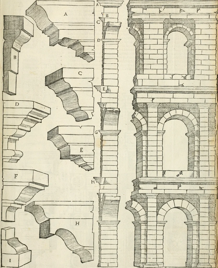 An illustration from Die alder vermaertste antique edificien : vã temple, theatre, amphitheatre, paleisen, therme, obeliske, brugge, archetriuphal, etc. vescreueeñ gefigureert met haren grondede eñ mate oock de plaetsen daerse staen, eñ wiese dede make, 1546, leaf 74