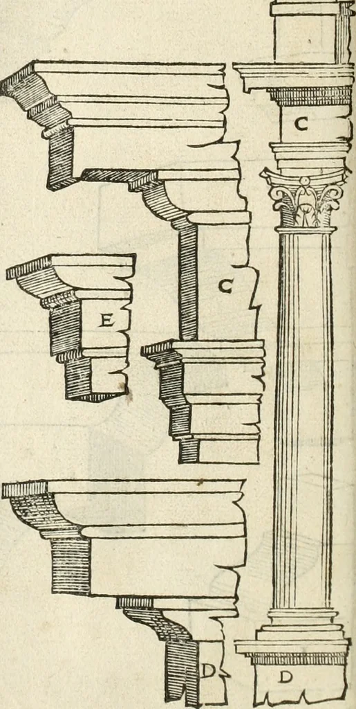 An illustration from Die alder vermaertste antique edificien : vã temple, theatre, amphitheatre, paleisen, therme, obeliske, brugge, archetriuphal, etc. vescreueeñ gefigureert met haren grondede eñ mate oock de plaetsen daerse staen, eñ wiese dede make, 1546, leaf 75