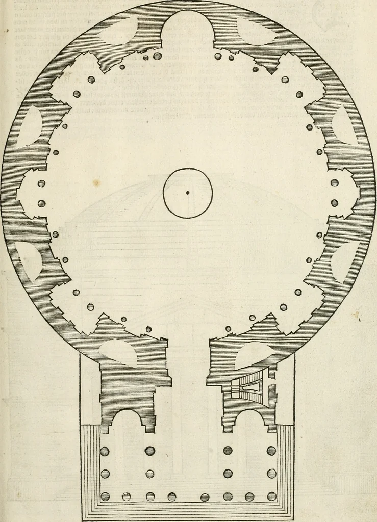 An illustration from Die alder vermaertste antique edificien : vã temple, theatre, amphitheatre, paleisen, therme, obeliske, brugge, archetriuphal, etc. vescreueeñ gefigureert met haren grondede eñ mate oock de plaetsen daerse staen, eñ wiese dede make, 1546, leaf 8