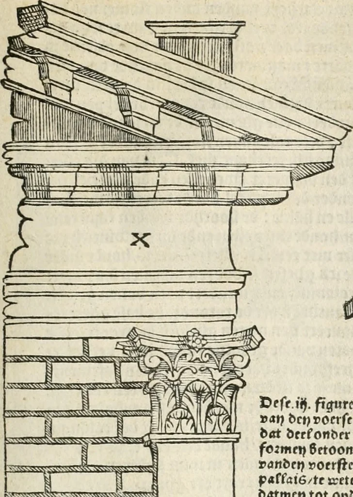 An illustration from Die alder vermaertste antique edificien : vã temple, theatre, amphitheatre, paleisen, therme, obeliske, brugge, archetriuphal, etc. vescreueeñ gefigureert met haren grondede eñ mate oock de plaetsen daerse staen, eñ wiese dede make, 1546, leaf 80