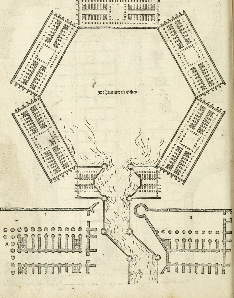 An illustration from Die alder vermaertste antique edificien : vã temple, theatre, amphitheatre, paleisen, therme, obeliske, brugge, archetriuphal, etc. vescreueeñ gefigureert met haren grondede eñ mate oock de plaetsen daerse staen, eñ wiese dede make, 1546, leaf 83