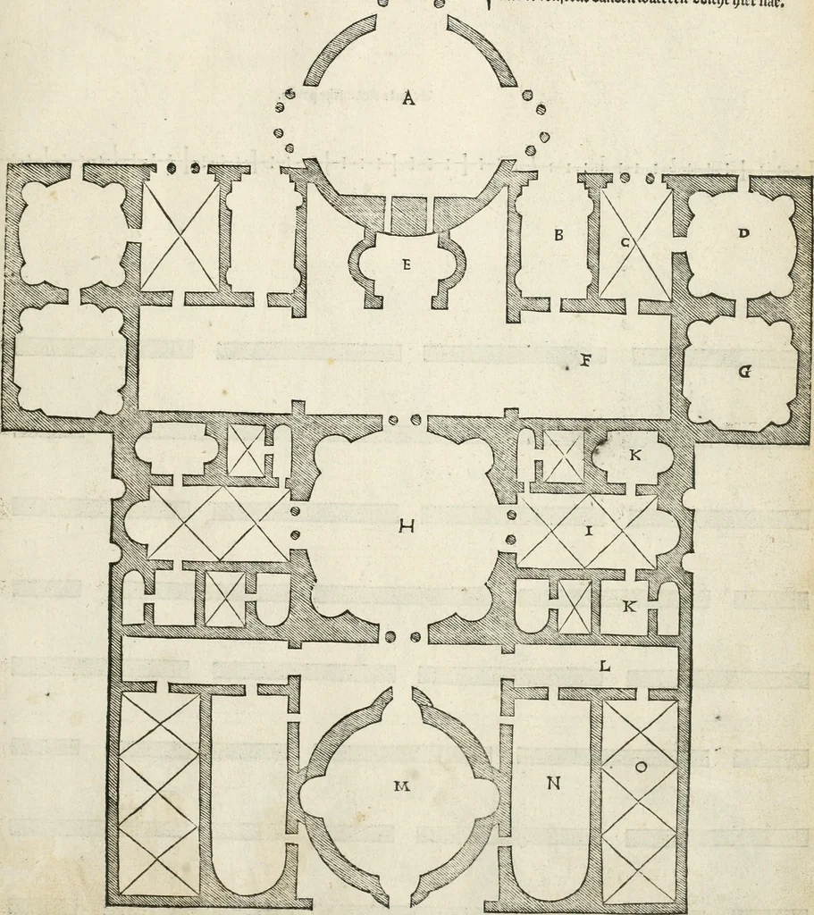 An illustration from Die alder vermaertste antique edificien : vã temple, theatre, amphitheatre, paleisen, therme, obeliske, brugge, archetriuphal, etc. vescreueeñ gefigureert met haren grondede eñ mate oock de plaetsen daerse staen, eñ wiese dede make, 1546, leaf 84