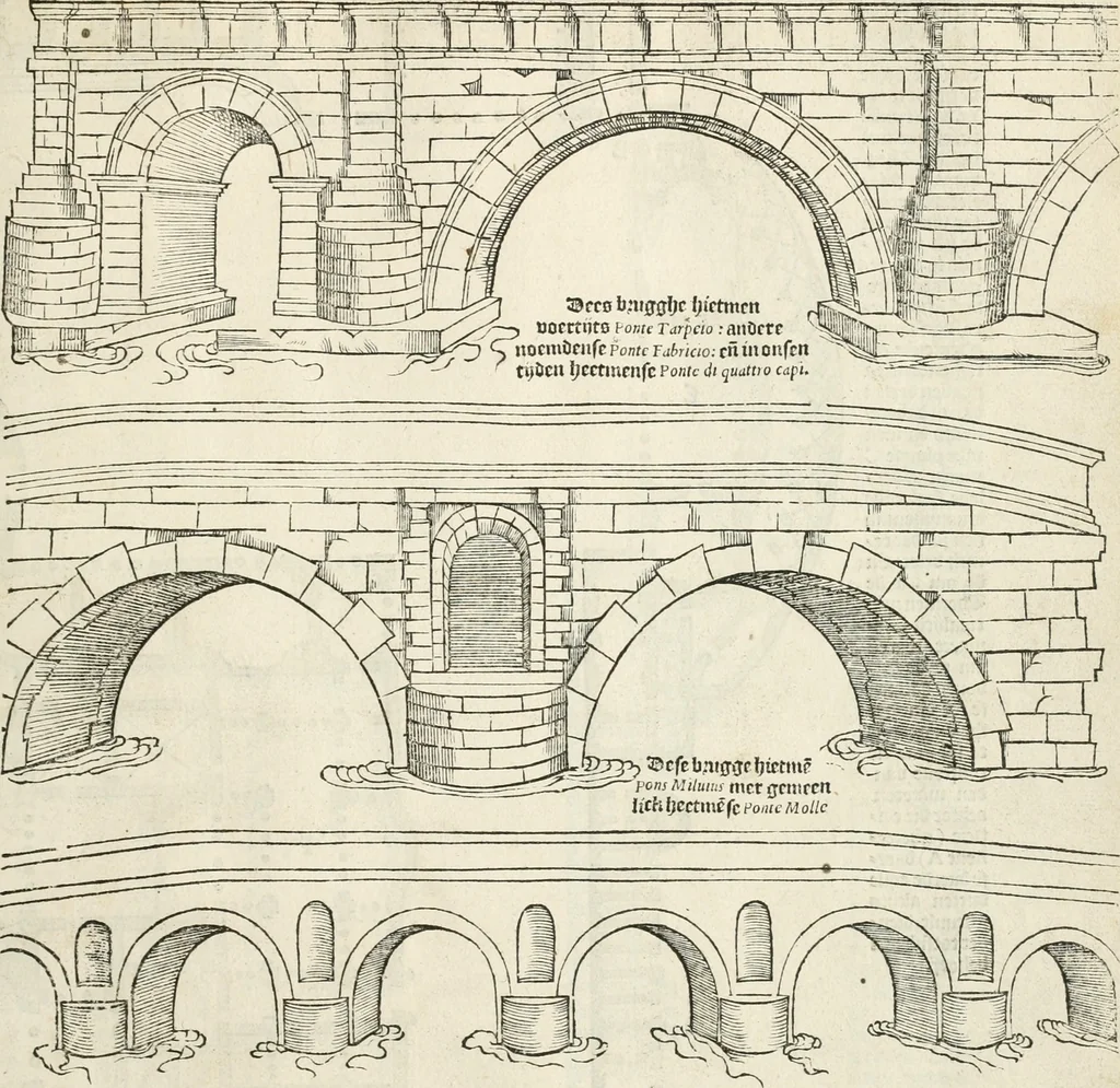 An illustration from Die alder vermaertste antique edificien : vã temple, theatre, amphitheatre, paleisen, therme, obeliske, brugge, archetriuphal, etc. vescreueeñ gefigureert met haren grondede eñ mate oock de plaetsen daerse staen, eñ wiese dede make, 1546, leaf 86