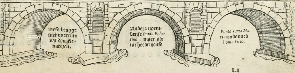 An illustration from Die alder vermaertste antique edificien : vã temple, theatre, amphitheatre, paleisen, therme, obeliske, brugge, archetriuphal, etc. vescreueeñ gefigureert met haren grondede eñ mate oock de plaetsen daerse staen, eñ wiese dede make, 1546, leaf 86