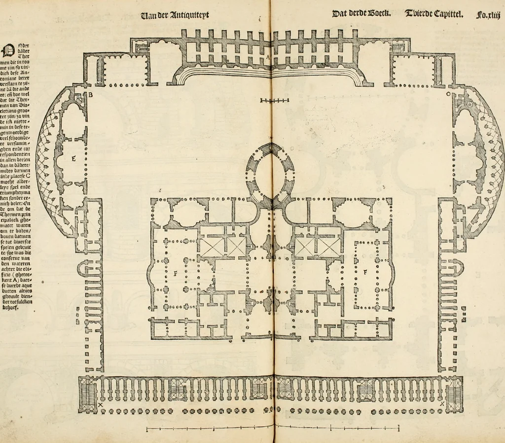 An illustration from Die alder vermaertste antique edificien : vã temple, theatre, amphitheatre, paleisen, therme, obeliske, brugge, archetriuphal, etc. vescreueeñ gefigureert met haren grondede eñ mate oock de plaetsen daerse staen, eñ wiese dede make, 1546, leaf 88