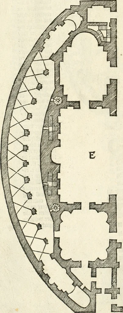 An illustration from Die alder vermaertste antique edificien : vã temple, theatre, amphitheatre, paleisen, therme, obeliske, brugge, archetriuphal, etc. vescreueeñ gefigureert met haren grondede eñ mate oock de plaetsen daerse staen, eñ wiese dede make, 1546, leaf 89