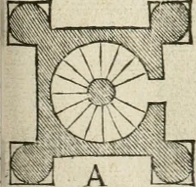 An illustration from Die alder vermaertste antique edificien : vã temple, theatre, amphitheatre, paleisen, therme, obeliske, brugge, archetriuphal, etc. vescreueeñ gefigureert met haren grondede eñ mate oock de plaetsen daerse staen, eñ wiese dede make, 1546, leaf 92