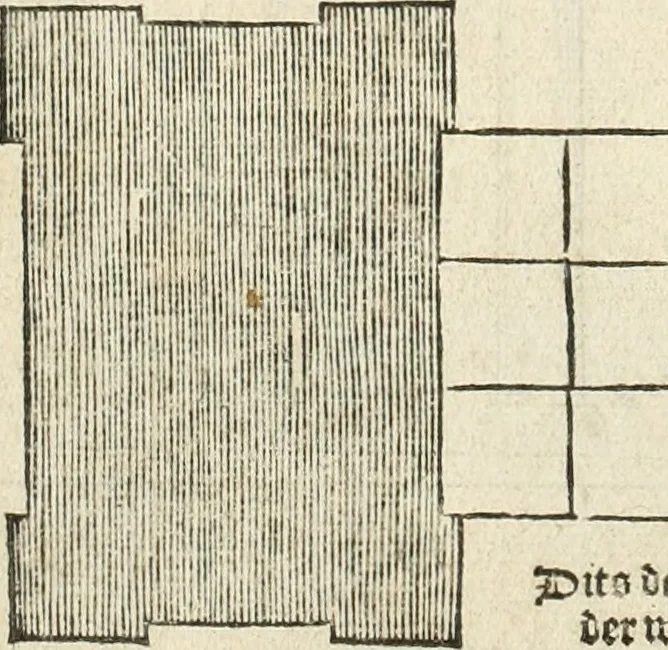 An illustration from Die alder vermaertste antique edificien : vã temple, theatre, amphitheatre, paleisen, therme, obeliske, brugge, archetriuphal, etc. vescreueeñ gefigureert met haren grondede eñ mate oock de plaetsen daerse staen, eñ wiese dede make, 1546, leaf 93