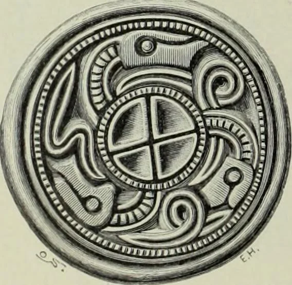 An illustration from Die altgermanische thierornamentik; typologische studie über germanische metallgegenstände aus dem IV. bis IX. jahrhundert, nebst einer studie über irische ornamentik, 1904, leaf 103