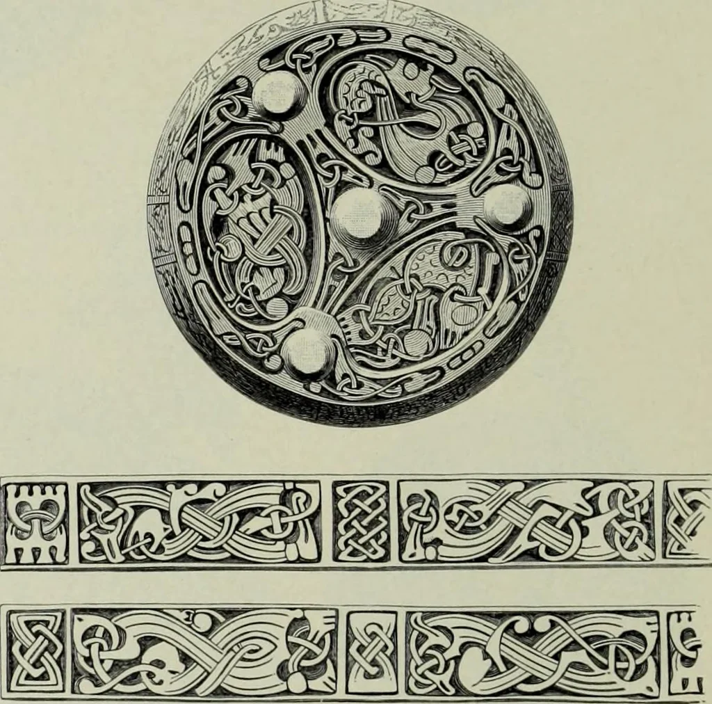 An illustration from Die altgermanische thierornamentik; typologische studie über germanische metallgegenstände aus dem IV. bis IX. jahrhundert, nebst einer studie über irische ornamentik, 1904, leaf 107