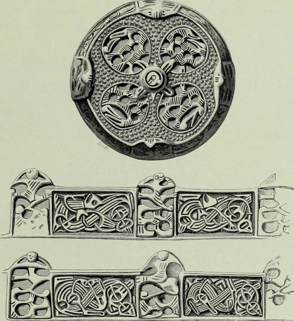 An illustration from Die altgermanische thierornamentik; typologische studie über germanische metallgegenstände aus dem IV. bis IX. jahrhundert, nebst einer studie über irische ornamentik, 1904, leaf 108
