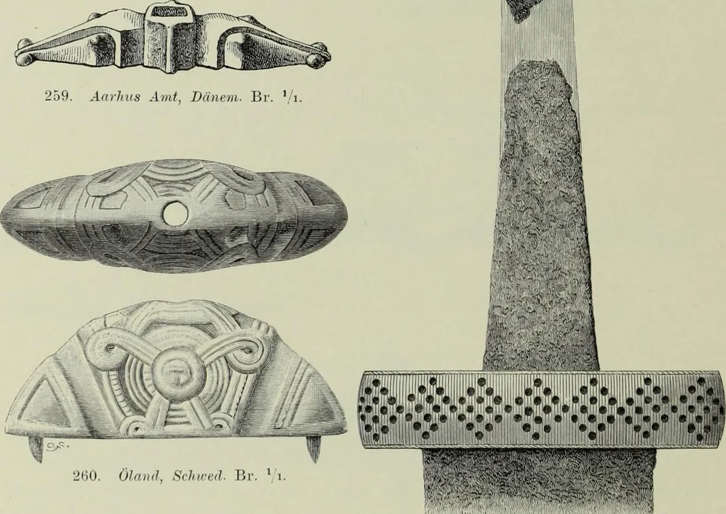 An illustration from Die altgermanische thierornamentik; typologische studie über germanische metallgegenstände aus dem IV. bis IX. jahrhundert, nebst einer studie über irische ornamentik, 1904, leaf 121