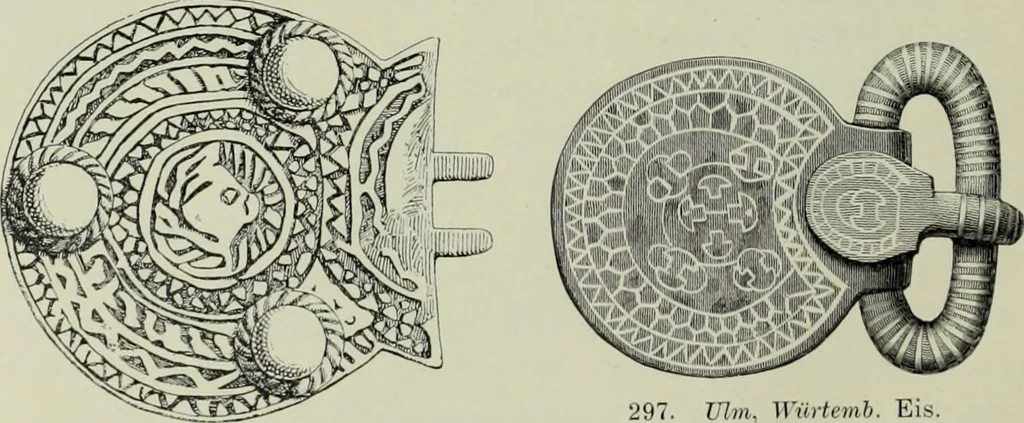 An illustration from Die altgermanische thierornamentik; typologische studie über germanische metallgegenstände aus dem IV. bis IX. jahrhundert, nebst einer studie über irische ornamentik, 1904, leaf 129