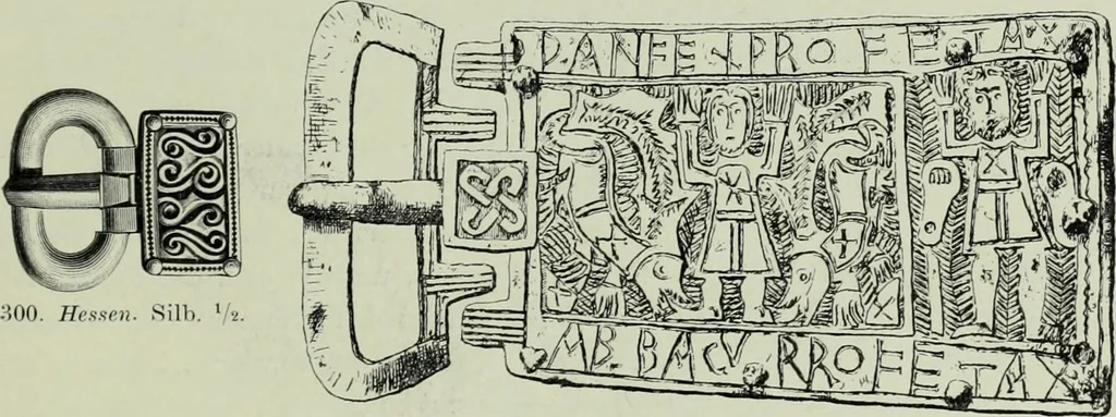 An illustration from Die altgermanische thierornamentik; typologische studie über germanische metallgegenstände aus dem IV. bis IX. jahrhundert, nebst einer studie über irische ornamentik, 1904, leaf 130