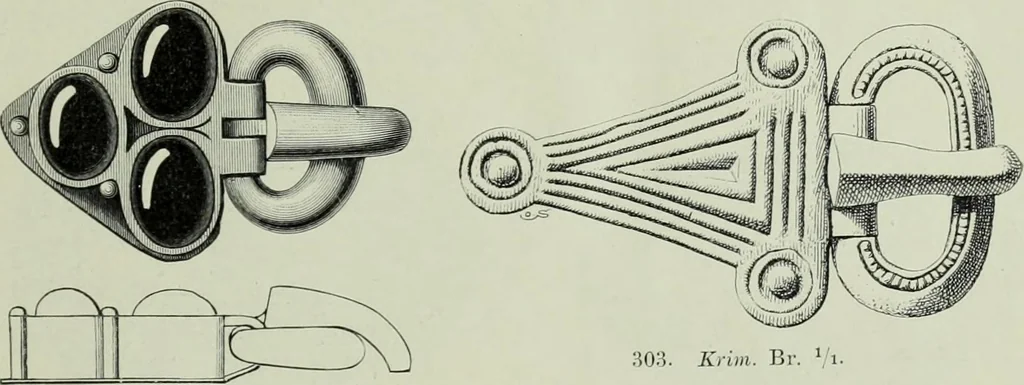 An illustration from Die altgermanische thierornamentik; typologische studie über germanische metallgegenstände aus dem IV. bis IX. jahrhundert, nebst einer studie über irische ornamentik, 1904, leaf 132