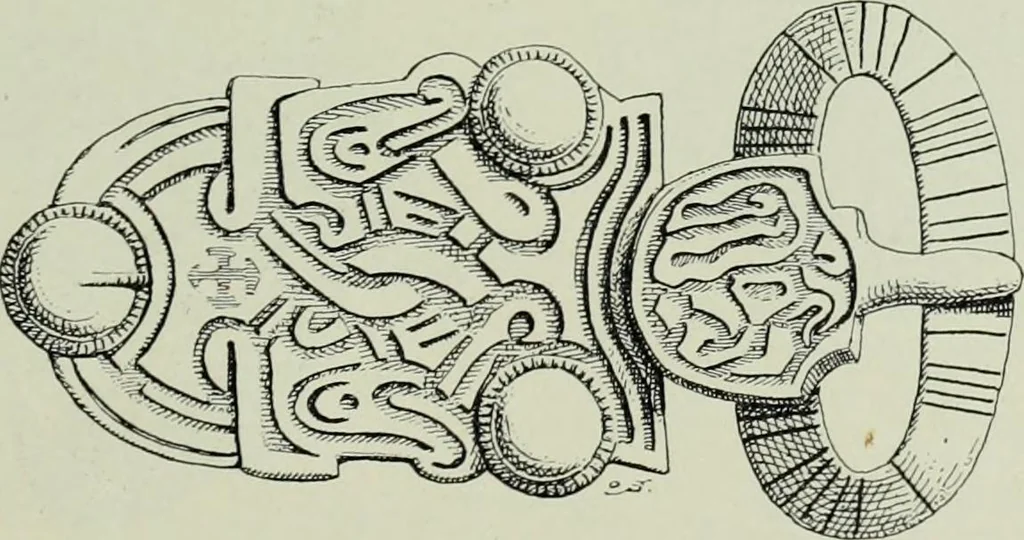 An illustration from Die altgermanische thierornamentik; typologische studie über germanische metallgegenstände aus dem IV. bis IX. jahrhundert, nebst einer studie über irische ornamentik, 1904, leaf 132