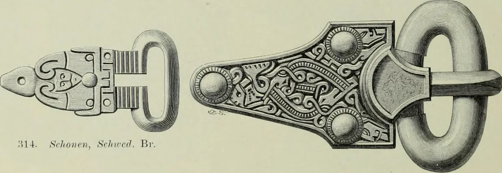 An illustration from Die altgermanische thierornamentik; typologische studie über germanische metallgegenstände aus dem IV. bis IX. jahrhundert, nebst einer studie über irische ornamentik, 1904, leaf 135