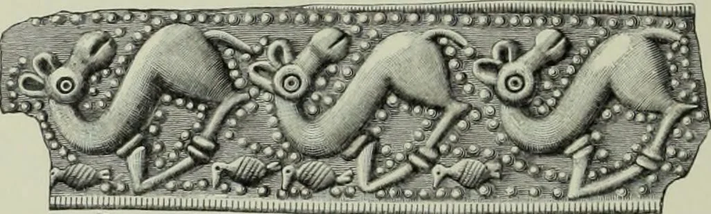 An illustration from Die altgermanische thierornamentik; typologische studie über germanische metallgegenstände aus dem IV. bis IX. jahrhundert, nebst einer studie über irische ornamentik, 1904, leaf 197