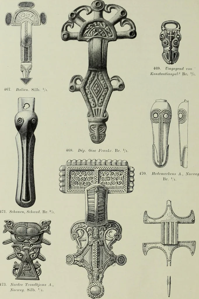 An illustration from Die altgermanische thierornamentik; typologische studie über germanische metallgegenstände aus dem IV. bis IX. jahrhundert, nebst einer studie über irische ornamentik, 1904, leaf 211