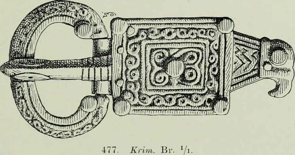 An illustration from Die altgermanische thierornamentik; typologische studie über germanische metallgegenstände aus dem IV. bis IX. jahrhundert, nebst einer studie über irische ornamentik, 1904, leaf 214