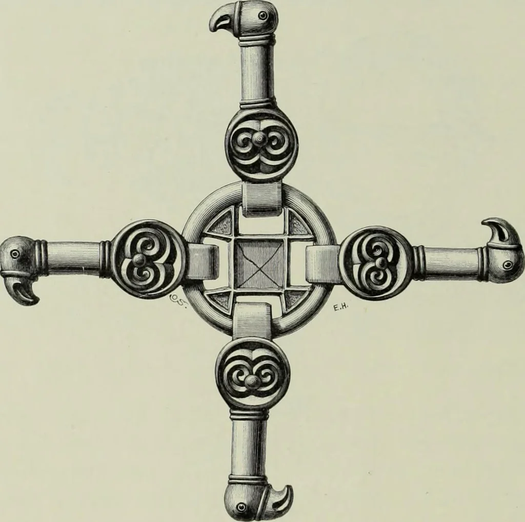 An illustration from Die altgermanische thierornamentik; typologische studie über germanische metallgegenstände aus dem IV. bis IX. jahrhundert, nebst einer studie über irische ornamentik, 1904, leaf 215