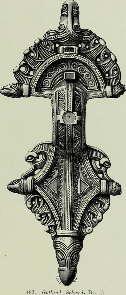 An illustration from Die altgermanische thierornamentik; typologische studie über germanische metallgegenstände aus dem IV. bis IX. jahrhundert, nebst einer studie über irische ornamentik, 1904, leaf 218