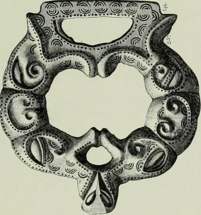 An illustration from Die altgermanische thierornamentik; typologische studie über germanische metallgegenstände aus dem IV. bis IX. jahrhundert, nebst einer studie über irische ornamentik, 1904, leaf 222