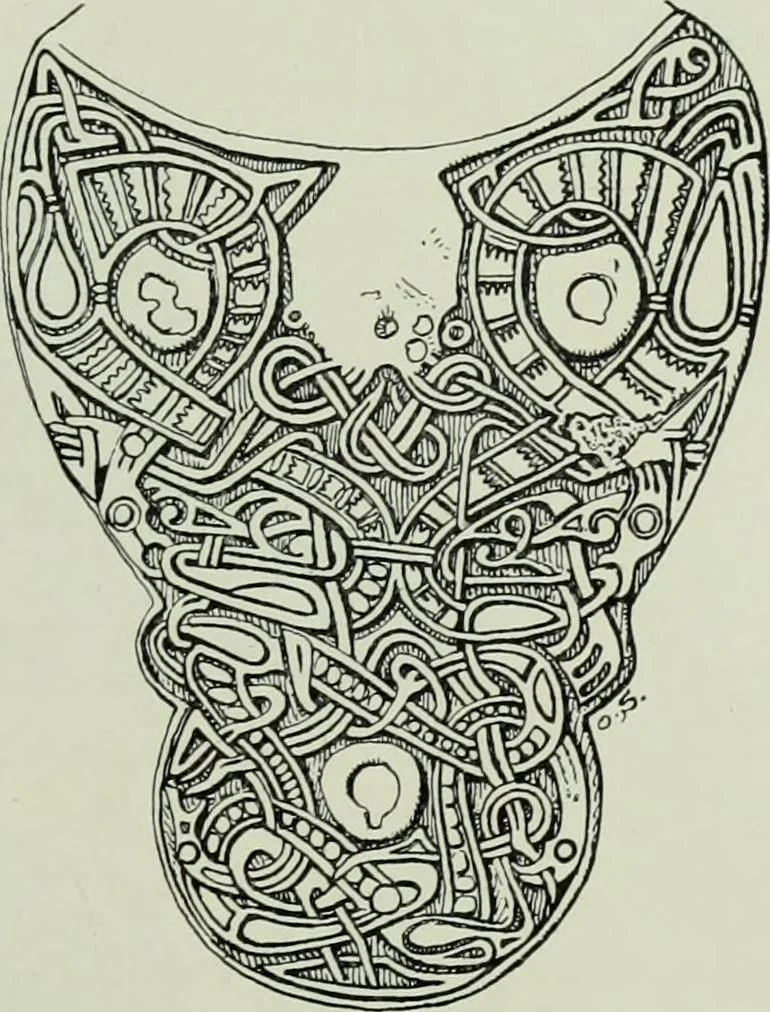 An illustration from Die altgermanische thierornamentik; typologische studie über germanische metallgegenstände aus dem IV. bis IX. jahrhundert, nebst einer studie über irische ornamentik, 1904, leaf 226