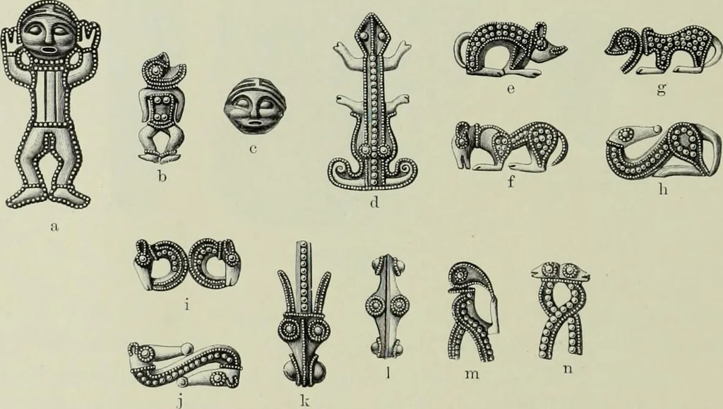 An illustration from Die altgermanische thierornamentik; typologische studie über germanische metallgegenstände aus dem IV. bis IX. jahrhundert, nebst einer studie über irische ornamentik, 1904, leaf 229
