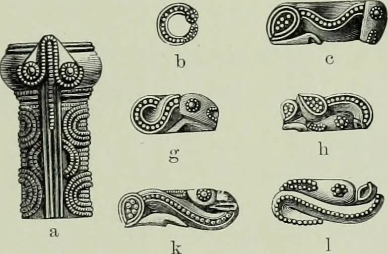 An illustration from Die altgermanische thierornamentik; typologische studie über germanische metallgegenstände aus dem IV. bis IX. jahrhundert, nebst einer studie über irische ornamentik, 1904, leaf 230