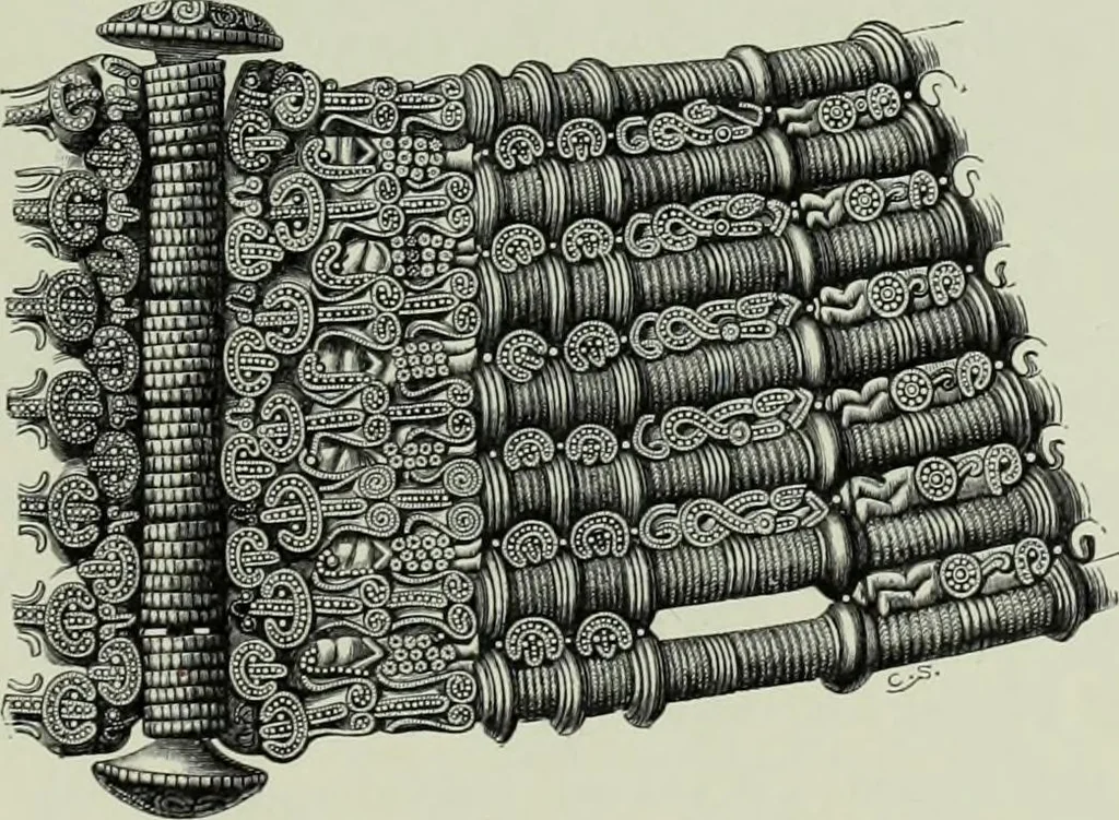 An illustration from Die altgermanische thierornamentik; typologische studie über germanische metallgegenstände aus dem IV. bis IX. jahrhundert, nebst einer studie über irische ornamentik, 1904, leaf 230
