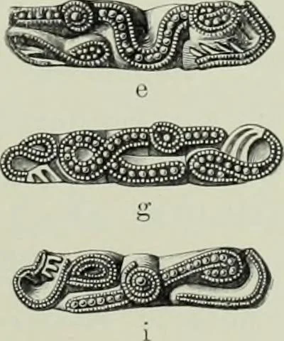 An illustration from Die altgermanische thierornamentik; typologische studie über germanische metallgegenstände aus dem IV. bis IX. jahrhundert, nebst einer studie über irische ornamentik, 1904, leaf 230