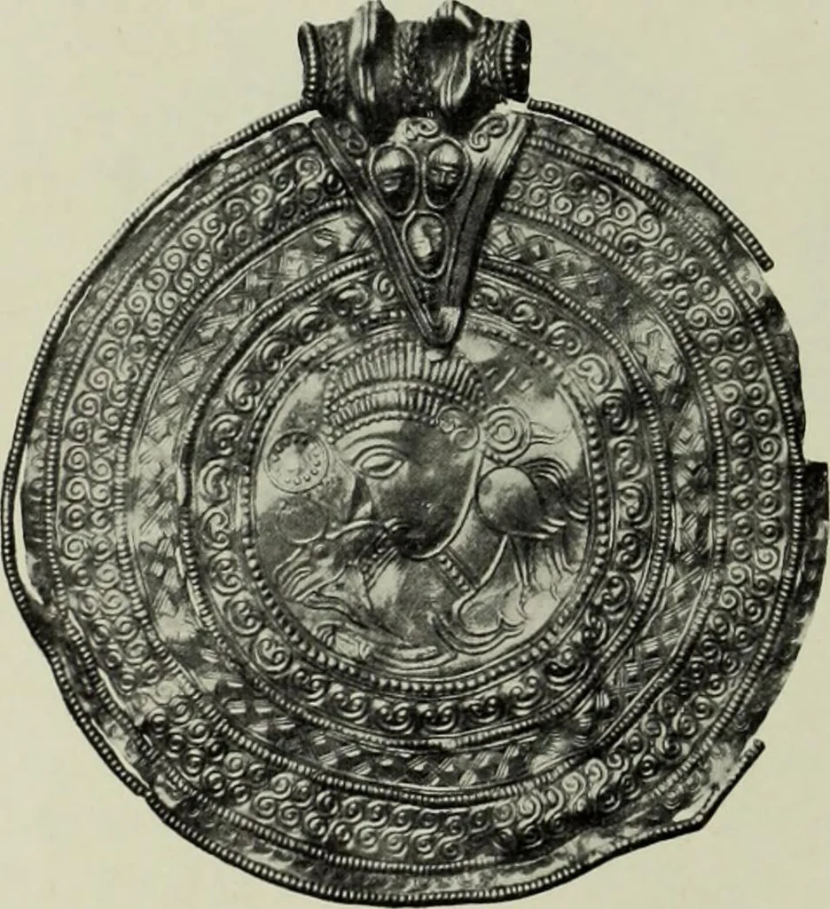An illustration from Die altgermanische thierornamentik; typologische studie über germanische metallgegenstände aus dem IV. bis IX. jahrhundert, nebst einer studie über irische ornamentik, 1904, leaf 235