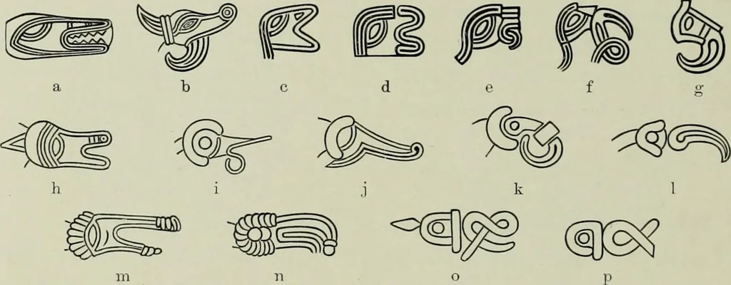 An illustration from Die altgermanische thierornamentik; typologische studie über germanische metallgegenstände aus dem IV. bis IX. jahrhundert, nebst einer studie über irische ornamentik, 1904, leaf 239