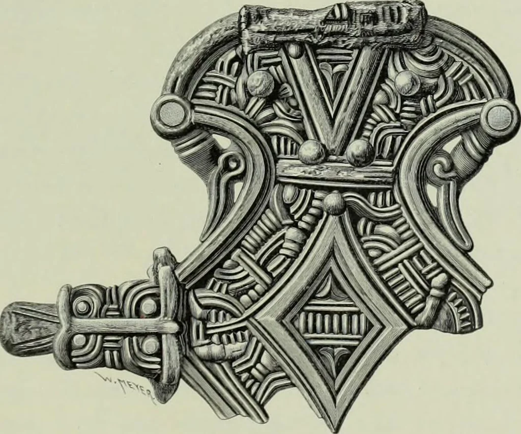 An illustration from Die altgermanische thierornamentik; typologische studie über germanische metallgegenstände aus dem IV. bis IX. jahrhundert, nebst einer studie über irische ornamentik, 1904, leaf 250