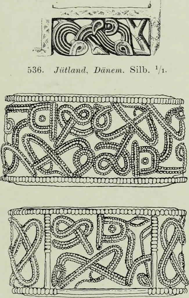 An illustration from Die altgermanische thierornamentik; typologische studie über germanische metallgegenstände aus dem IV. bis IX. jahrhundert, nebst einer studie über irische ornamentik, 1904, leaf 256