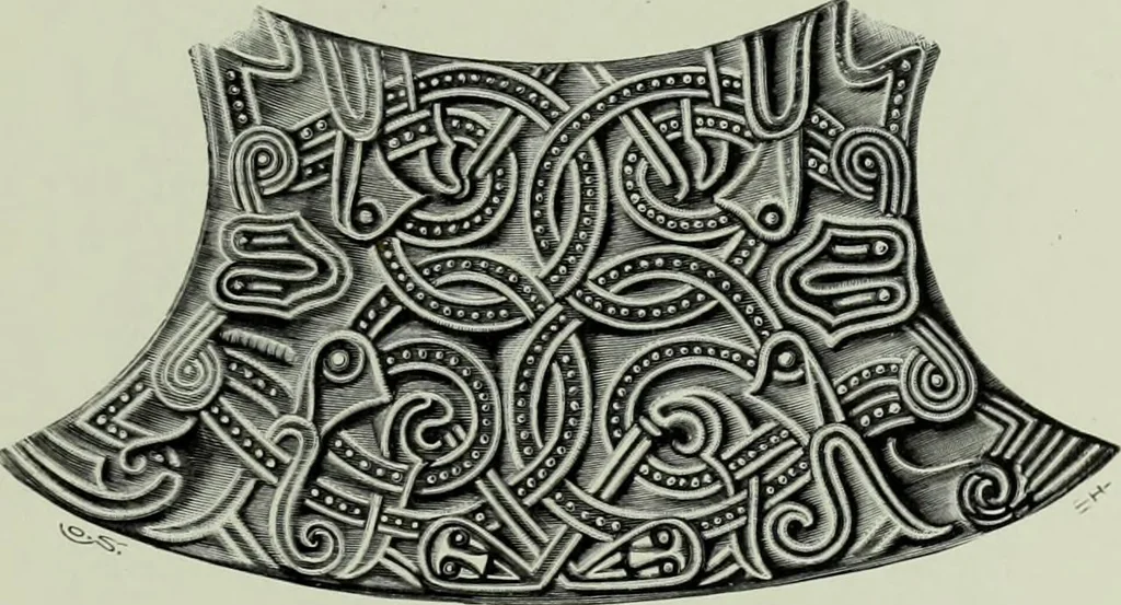 An illustration from Die altgermanische thierornamentik; typologische studie über germanische metallgegenstände aus dem IV. bis IX. jahrhundert, nebst einer studie über irische ornamentik, 1904, leaf 266
