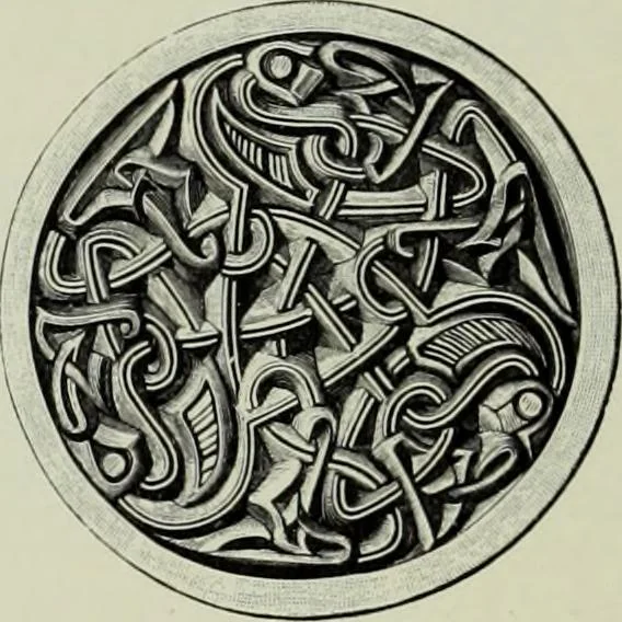 An illustration from Die altgermanische thierornamentik; typologische studie über germanische metallgegenstände aus dem IV. bis IX. jahrhundert, nebst einer studie über irische ornamentik, 1904, leaf 275